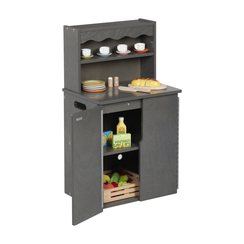 ECR4Kids Wooden Pretend Play Kitchen Storage Cupboard for Kids, Montessori Furniture, Gray Wash