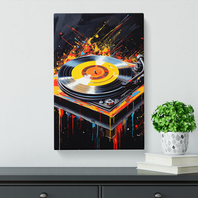 Record Player Hard Edge Painting Art - Wrapped Canvas