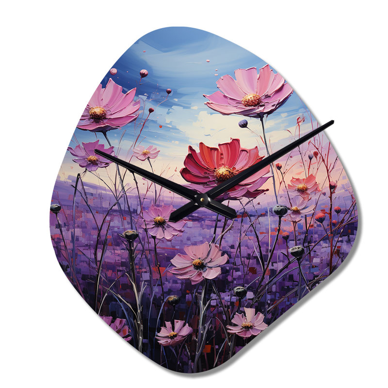 Horloge murale en métal Cathey Zinnias Violet Serenade II - Zinnias, Petit