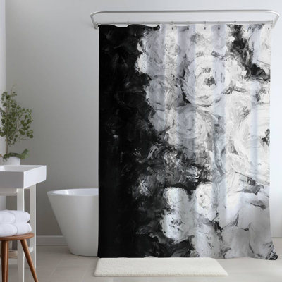 Monochrome Rose Garden – Gray Bedroom – Polyester Shower Curtain, Dye Sublimation Print, 71" W × 74" L