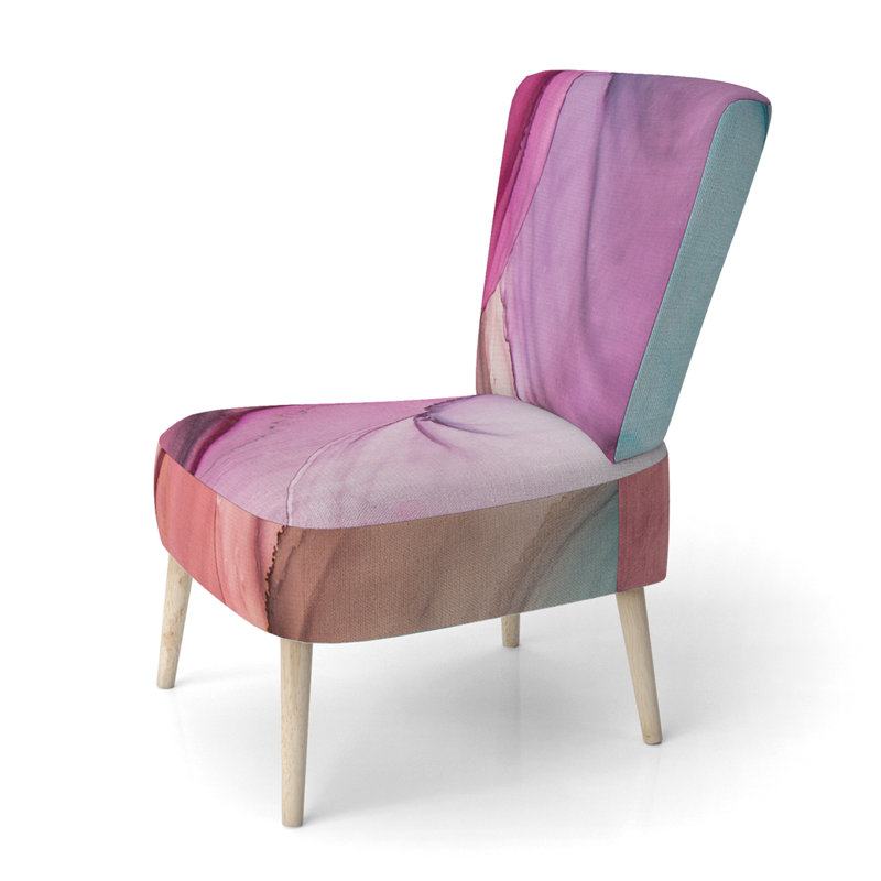 Accent Chair, Beige Floral Pattern Upholstered Decor - Beige Floral Pattern II, Purple/Turquoise