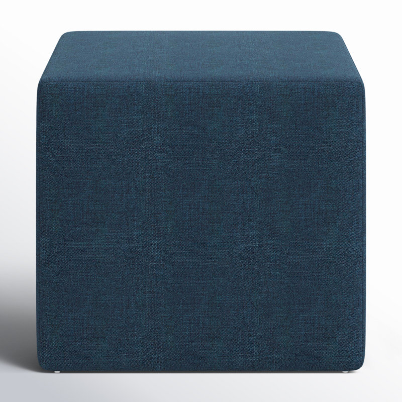 Bence Upholstered Ottoman, Zuma Navy Textured Linen