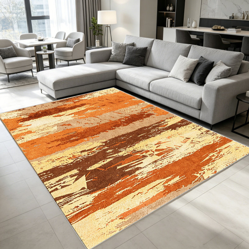 Orange Brown Abstract carpet-easy to clean, machine-washable, soft and comfortable; suitable for door mats, kitchens, living rooms, bedrooms, corridors, and laundry areas. Easy to clean, durable carpet for home decoration.
