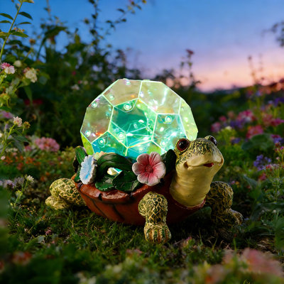 Statue de jardin solaire de 8,5 po avec coquille de cristal prisme multicolore et lumières DEL - Figurine de tortue d'extérieur en résine pour patio, jardin, décoration d'Halloween et de Noël