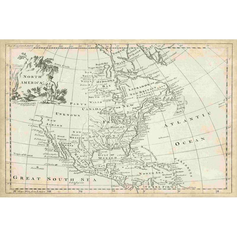 Carte de l'Amérique du Nord, H 8 po x l 12 po