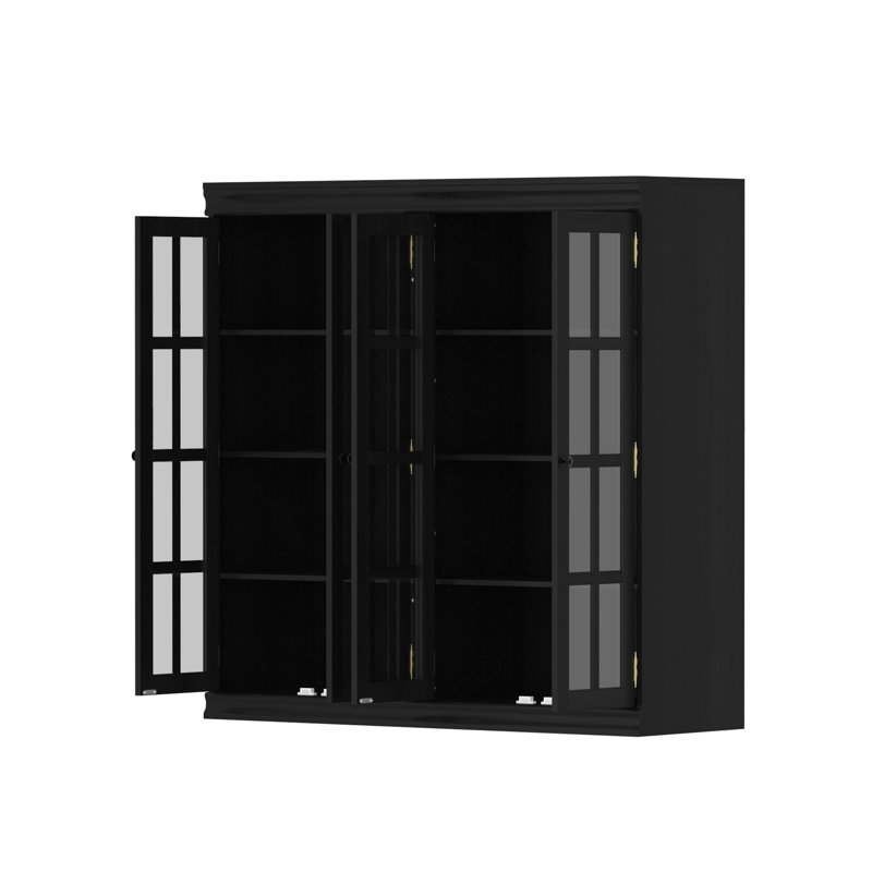 47.2 '' Four-Layer Square Combatable Bookcase With Glass Doors, Black