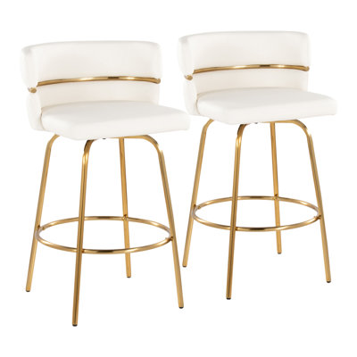 Sone 26" Faux Leather Fixed-Height Counter Stools with Round Footrest