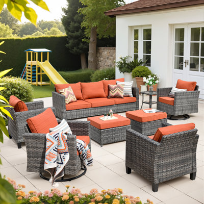 Premium All-Weather Wicker 9 - Person Patio Conversation Set with Cushions