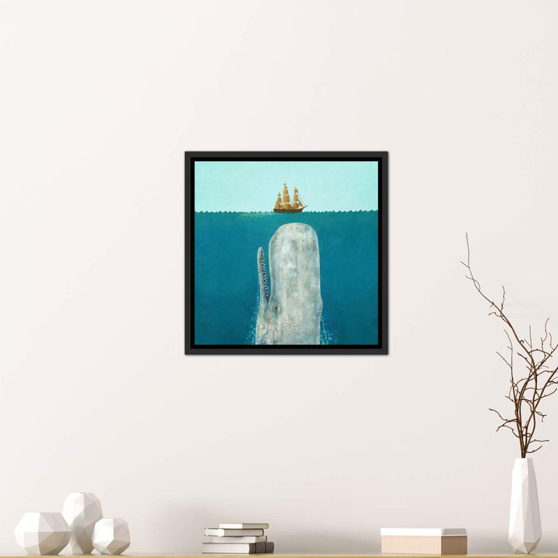 «The Whale Square» par Terry Fan, Toile avec cadre noir, H 18 po x l 18 po x 1,5 po