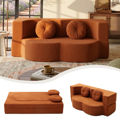 Boneless 76" Convertible Folding Sofa Bed, Twin Size Foldable Floor Futon Couch with 2 Pillow, Boneless Loveseat Couch with Linen Fabric & Foam, Modern Compression Sleeper Sofa for Living Room, Guest Use, Home Office, Apartment, Small Space