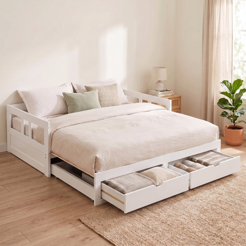 Melody Twin to King Extendable Day Bed with Storage, White, White