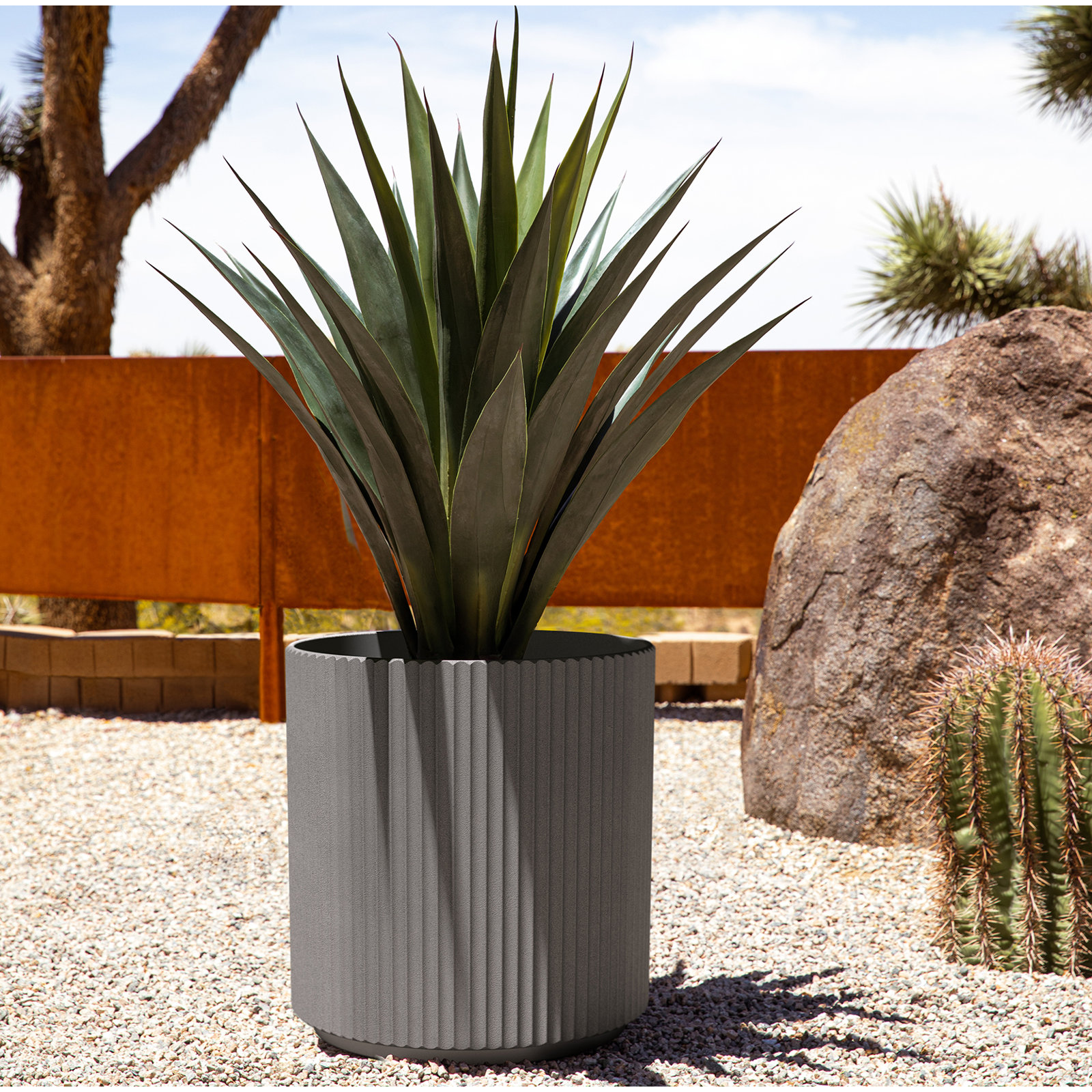 Demi Series 19" Pot Planter, 1, Gray, 19.75" H x 18.5" W x 18.5" D