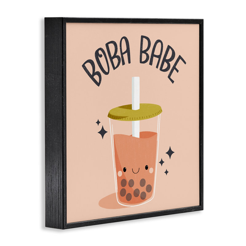 Giclée encadrée Boba Babe, thé par Sarah Hickman, H 17 po x l 17 po, Giclée encadrée noir minuit