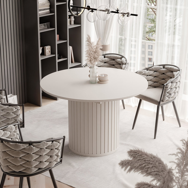 Rushad Extendable Round Dining Table, White
