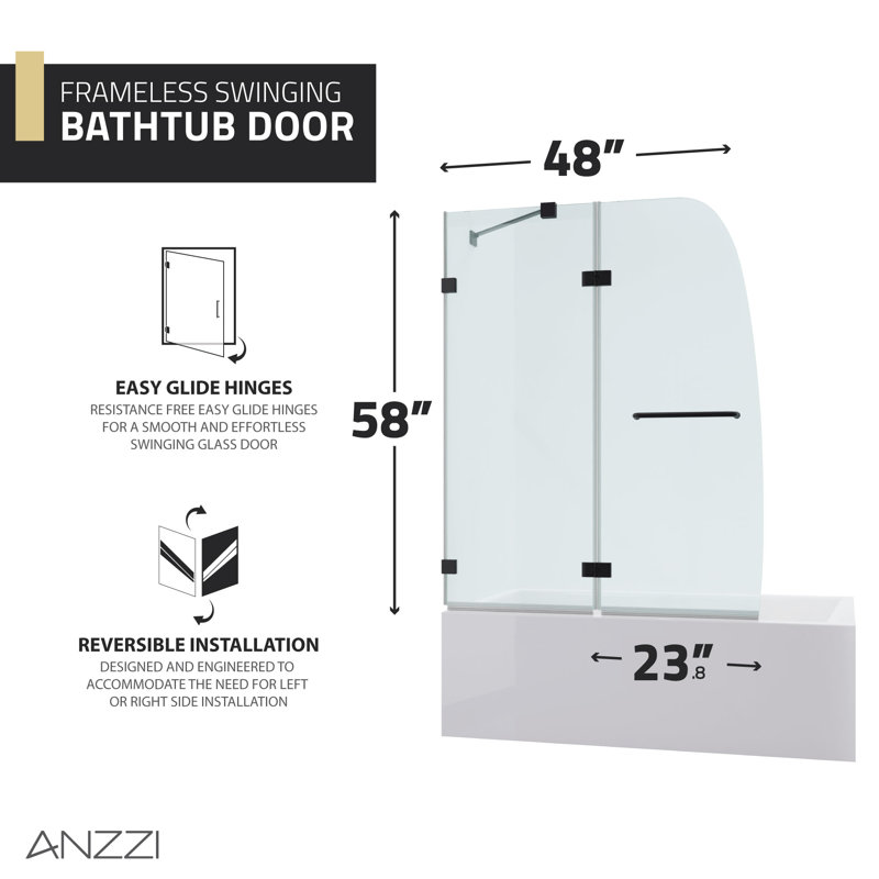 Pacific Series 48" W x 58" H Pivot Frameless Tub Door