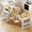 Îlot de cuisine extensible à deux tons de 82,7 po avec table de salle à manger pour 6, prises et tiroirs de rangement-1696315243
