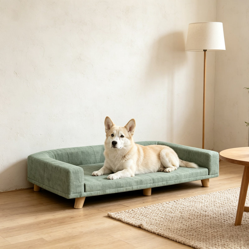 Dog Sofa With Backrest and Armrest, Green