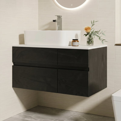 32" Modern Floating Bathroom Vanity with Sintered Stone Top and Ceramic Vessel Sink