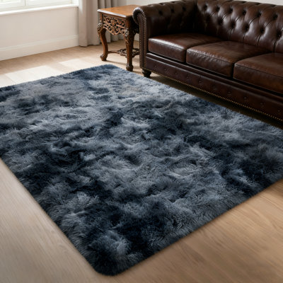 Tapis à poils longs pour le salon, tapis moelleux doux de 4 pi 6 po pour la chambre à coucher, la chambre de bébé, la décoration de chambre d'enfant, bleu gris teinté