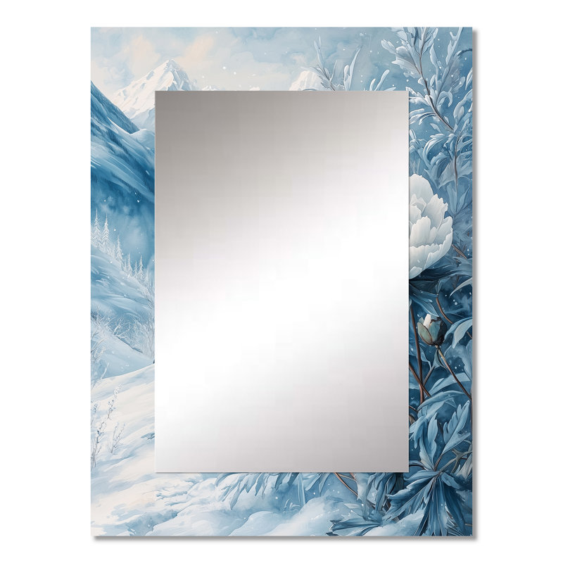 Neige pivoines dans le paysage d'hiver III - grand miroir de pivoines, décor de miroir mural traditionnel, 32 po x 24 po
