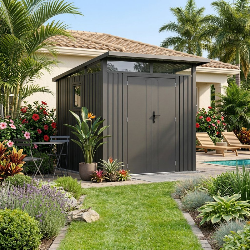 Abri de jardin en métal robuste et résistant au vent, modèle Penguin Arvada, 2,25 m x 2,50 m (7,4 pi x 8,2 pi) - Gris foncé