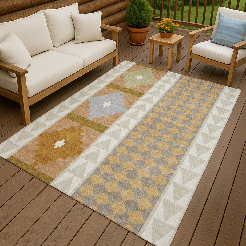Machine Washable Indoor/Outdoor Chantille ACN2522 Southwest Rug, Beige, Rectangle 2'6" x 3'10"