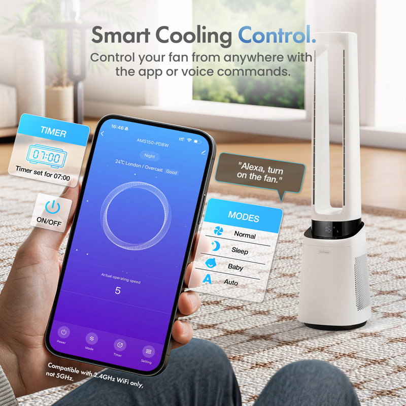 Vonhaus Bladeless Tower Fan With Wifi