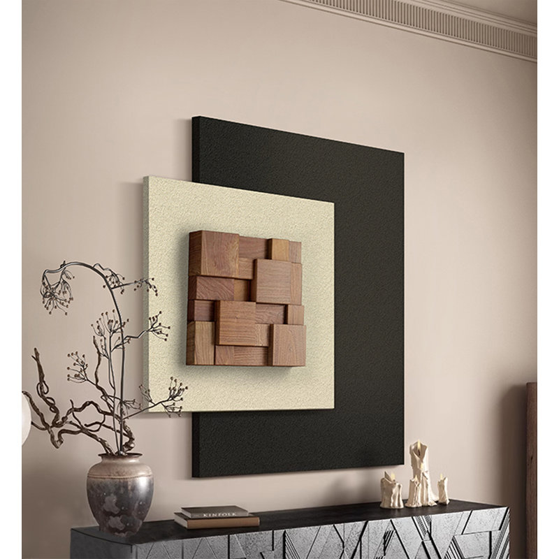 Walnut & Sandstone Geometric Wall Art, Black/Brown/Beige, 39.37" H x 33.46" W x 1.57" D