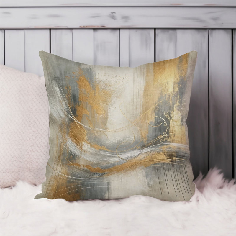 Abstract Golden Brush Strokes II Transitional, 16"H x 16"W