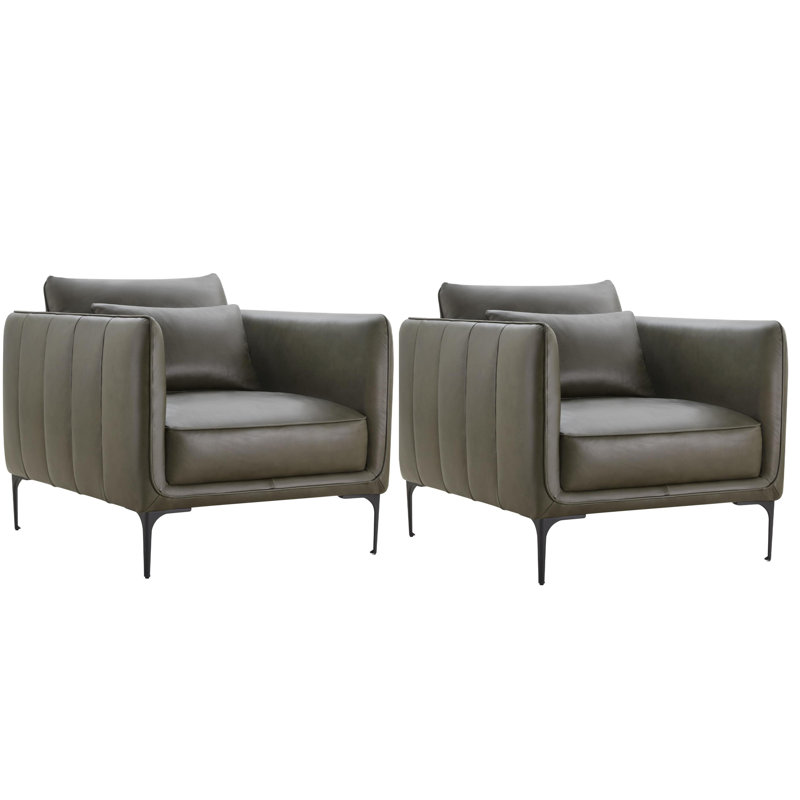 Ensemble de 2 fauteuils rembourrés en cuir véritable Rae, Vert