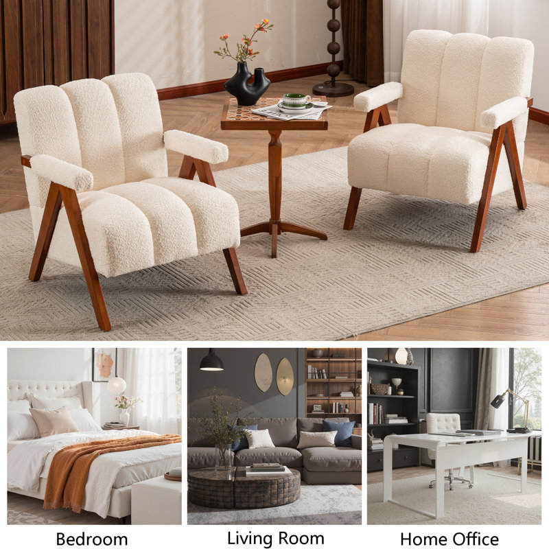 Ebern Designs Mid Century Modern Accent Chair, Chenille Armchair With ...