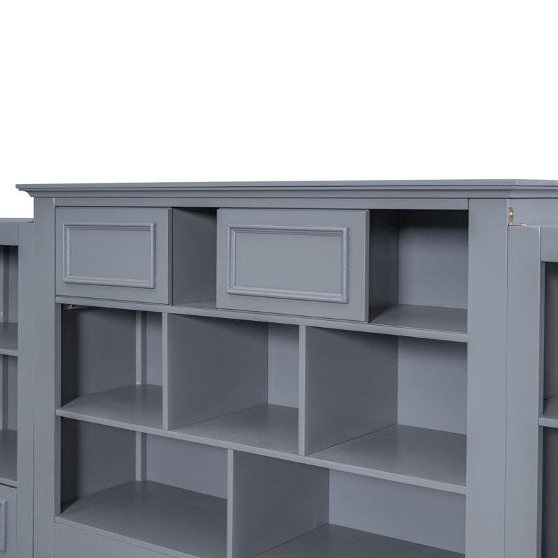 Stearns 14 Drawers Platform Standard Bed with Bookcase Storage Headboard, Gray