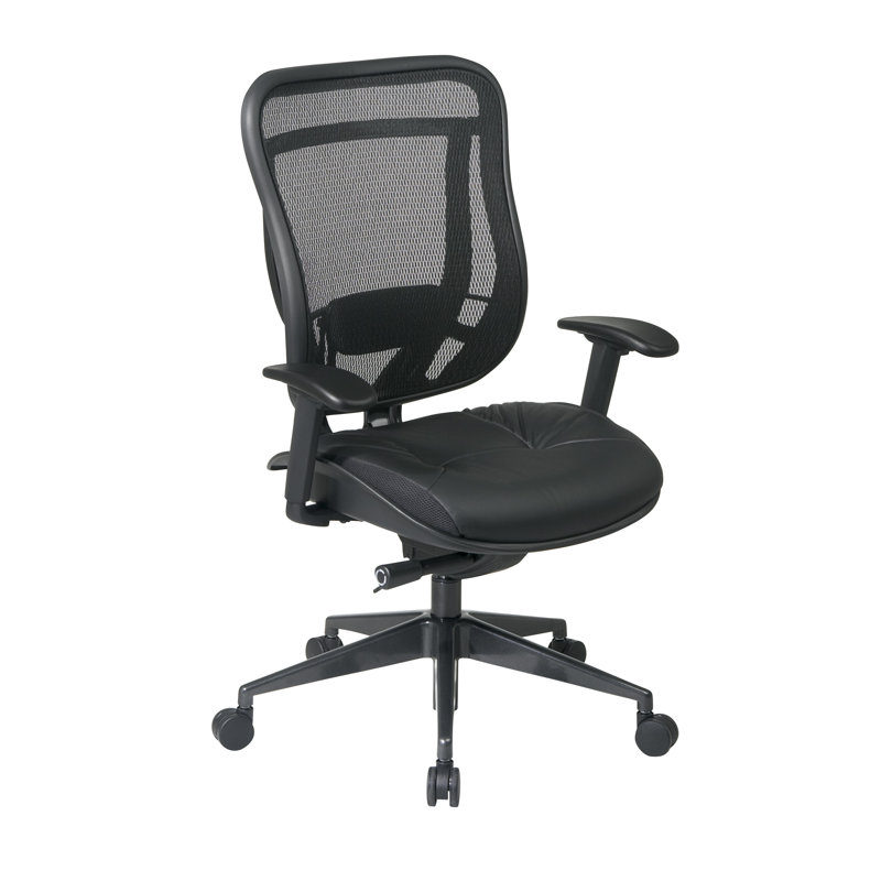Chaise de travail en filet SPACE, Dossier Matrex et siège en cuir, base en finition