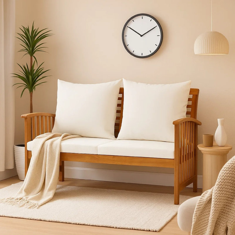 Banc d'extérieur, tissu crème, bois d'acacia brun massif, 47 po