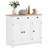 Sideboard Solid Wood Countertop, Kitchen Storage Cabinet, Coffee Bar Cabinet With 3-Drawers, Doors, And Adjustable Shelf, Distressed White-1937007280