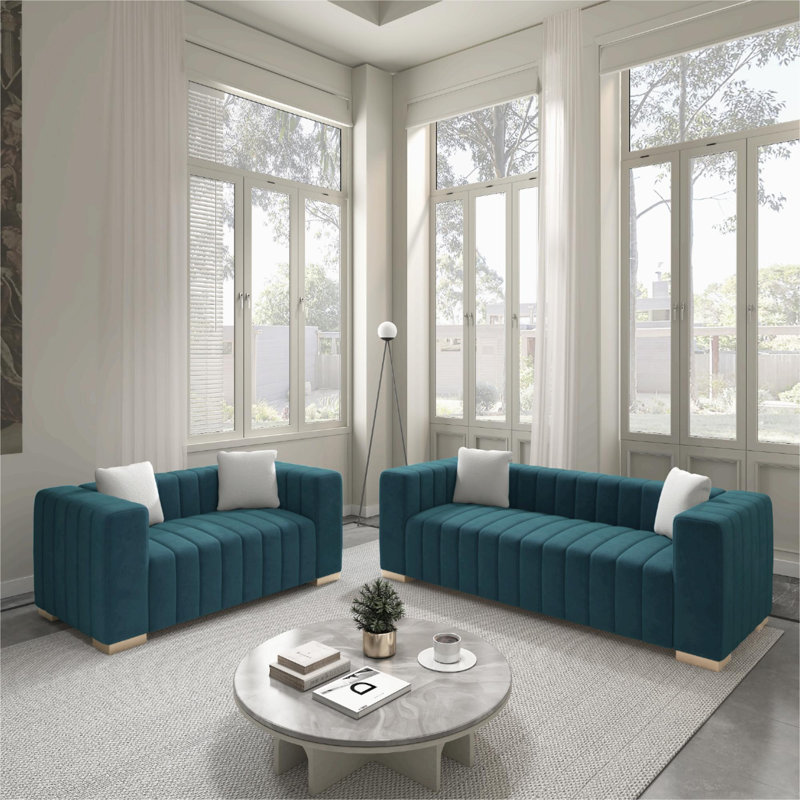 Ensemble de salon en velours 2 pièces Clifford Victoria, Velours blanc, Or