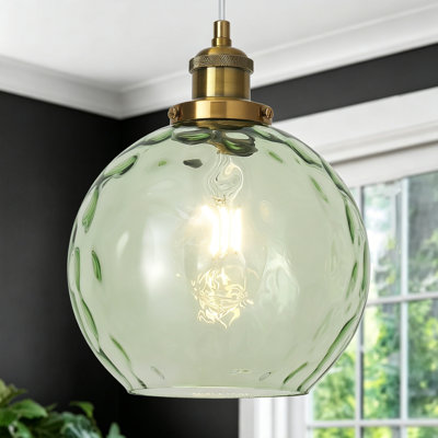  Joulane 1 - Light 8" Wide Modern Rustic Globe Single Pendant Light With Green Glass Shade, Farmhouse Kitchen Lighting with E26 Socket for Kitchen, Living Room, Dining Room