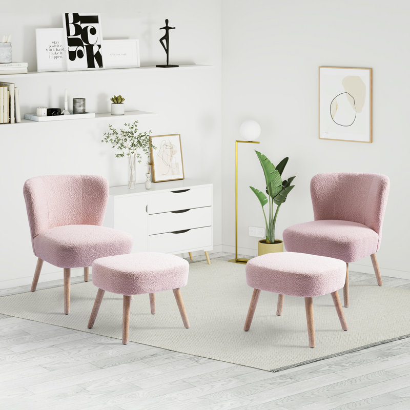 Upholstered Side Chair with Ottoman, Dusty Peach Polyester Blend
