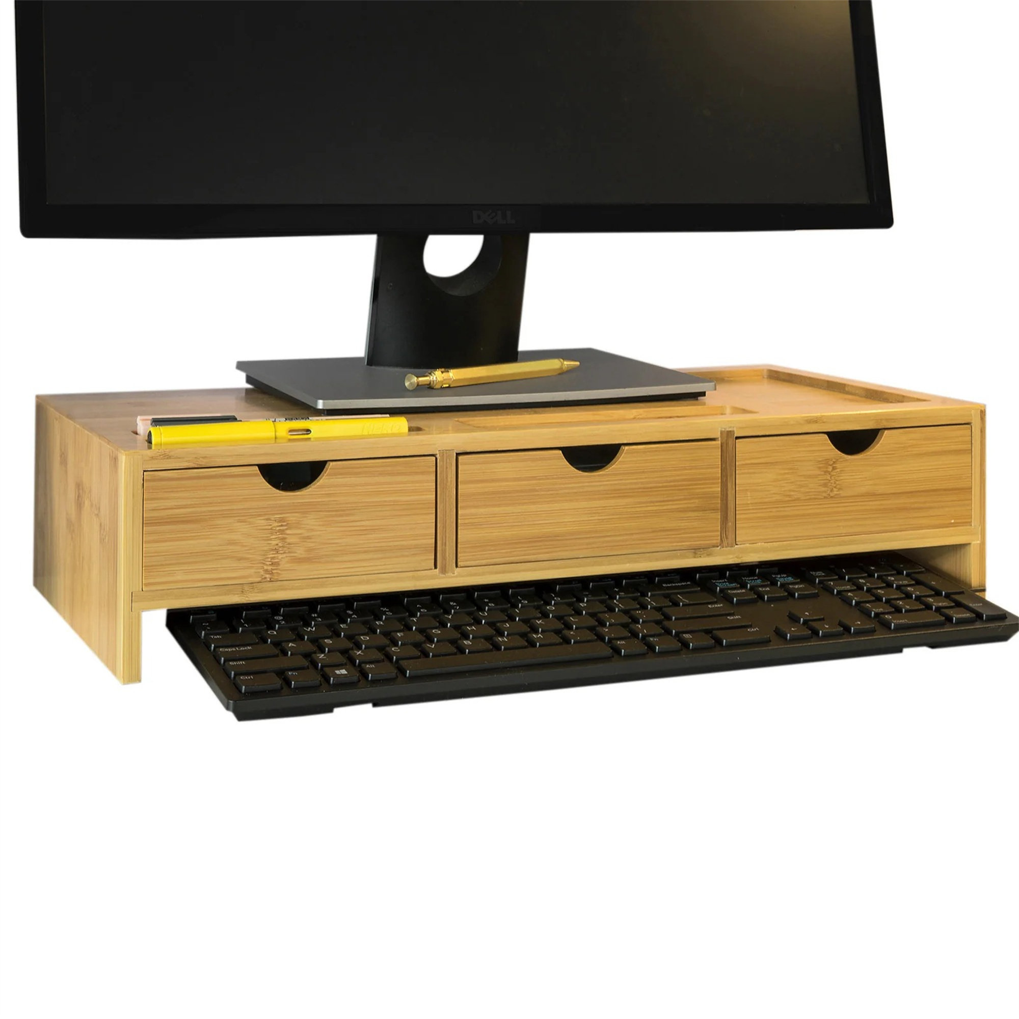Ebern Designs Bamboo Monitor Stand Computer Screen Monitor Riser ...