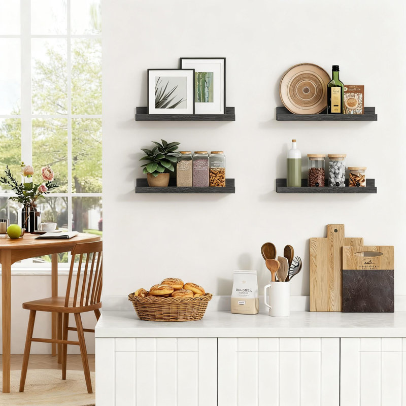 Floating Shelves For Wall Set Of 4, Wooden Picture Ledge Shelves With Safety Lip For Nursery, Kids Room, Bathroom, And Living Room Storage Display
