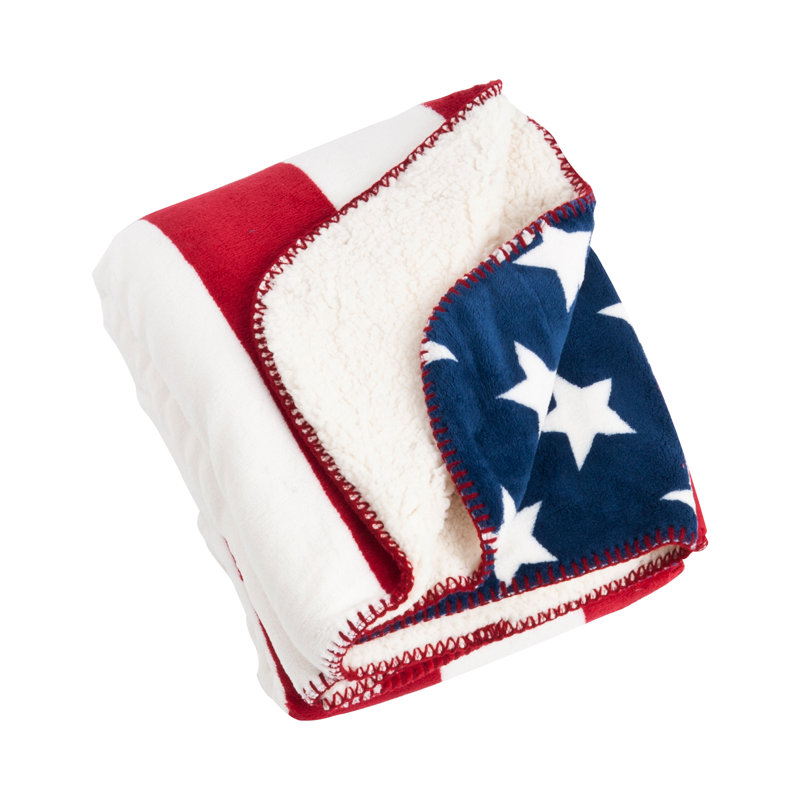 Patriotic Red Sherpa Fleece Reversible Throw Blanket