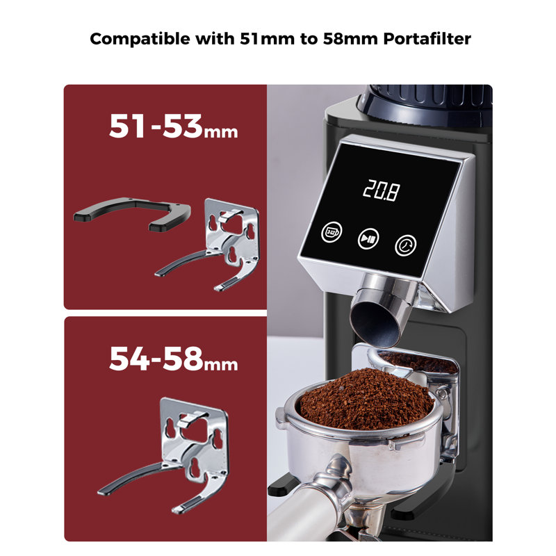 Tuni G1 Conical Burr Coffee Grinder, 48 Grind Settings Anti-static Burr Mill, Precision Electronic Timer and LED Touchscreen for Espresso/Drip/Cold Brew/French Press, Stainless Steel, Noir