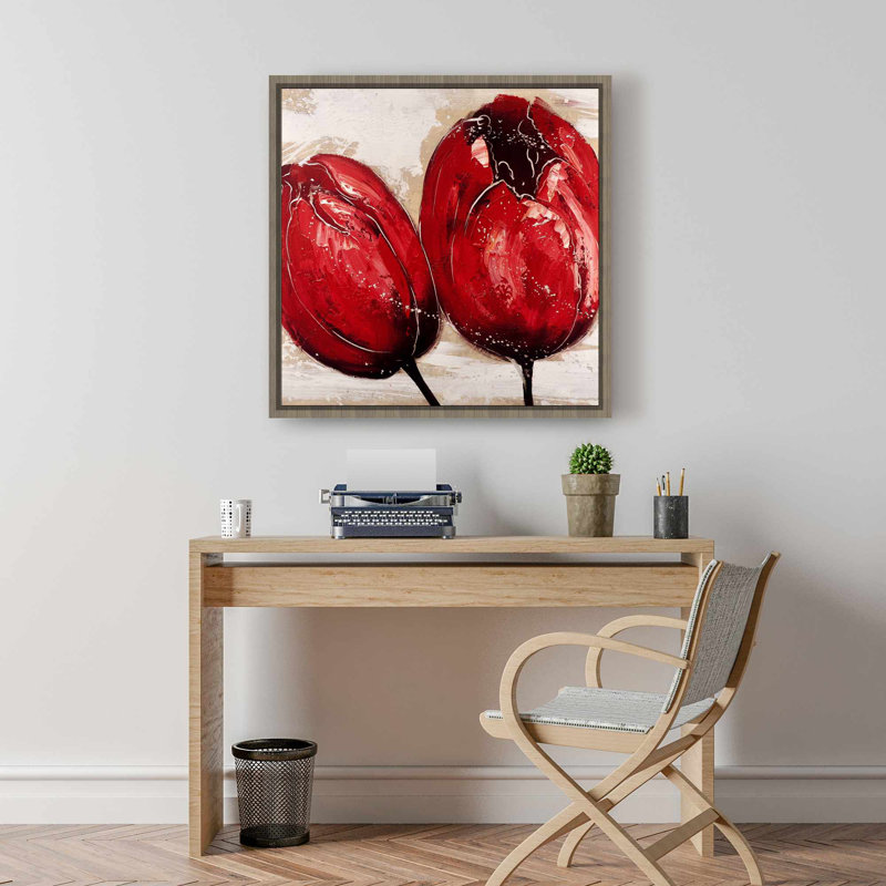 Two Red Tulips Canvas - Red Bedroom Wall Art Decor