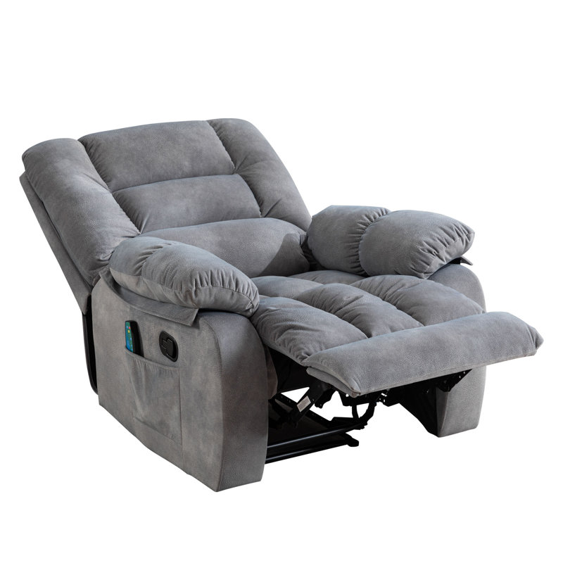 Fauteuil de massage inclinable manuel avec fonction chauffante de 35,8 po de large Lyquinn, Velours gris clair