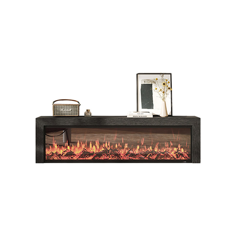 Black Solid Wood TV Cabinet Fireplace, 27.56" H x 78.74" W x 12.6" D