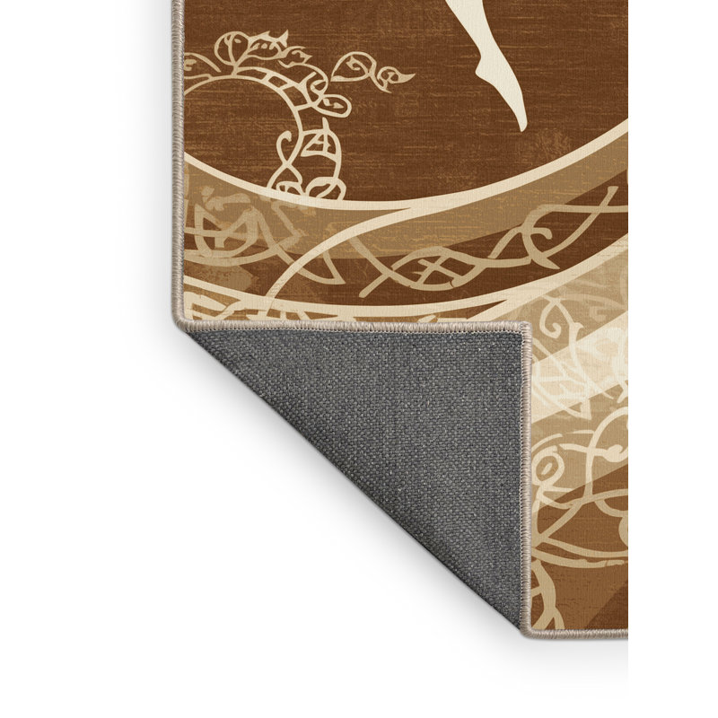 Tapis moelleux doux à motif abstrait bohème brun et beige Kater Faeries, 8 x 12