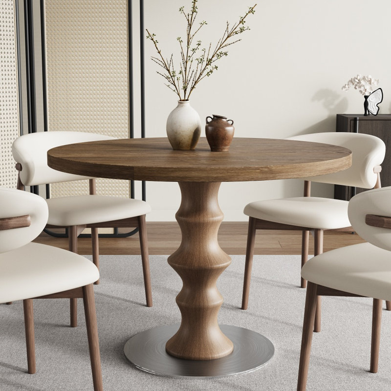 Table de bistro ronde en bois massif de style milieu du siècle, H 29,53 po x l 39,37 po x P 39,37 po