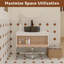 Meuble-lavabo flottant de 30 po avec lavabo vasque en veine de marbre noir, meuble-lavabo mural avec rangement ouvert, finition blanche avec décor en bois, conception moderne peu encombrante (livré dans 2 boîtes)-130833324