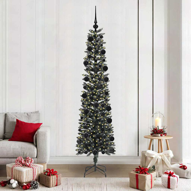 Artificial Christmas Tree with 300 LEDs Green, 6.89' H, Black