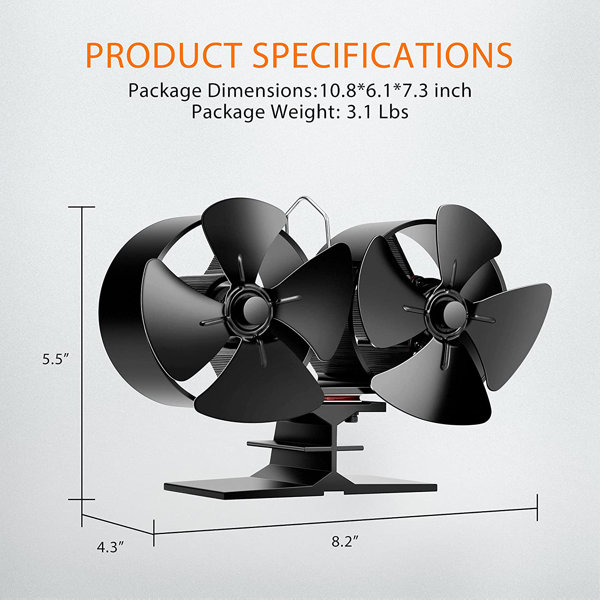 Sagan Aluminum 8 Blade Double Motor Heat Powered Fireplace Stove Fan with Thermometer Symple Stuff